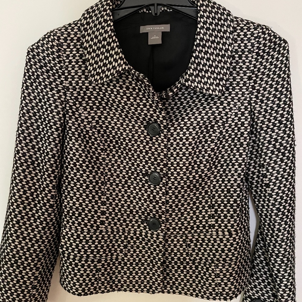 Ann Taylor Black White dots Tweed  Blazer Jacket Size 0